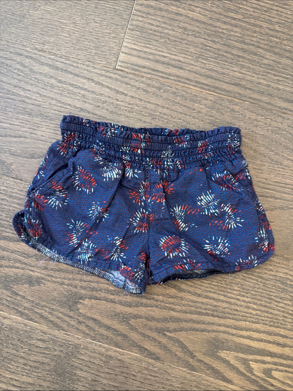 Girls Red, White and Blue Floral Print Elastic Waist Shorts